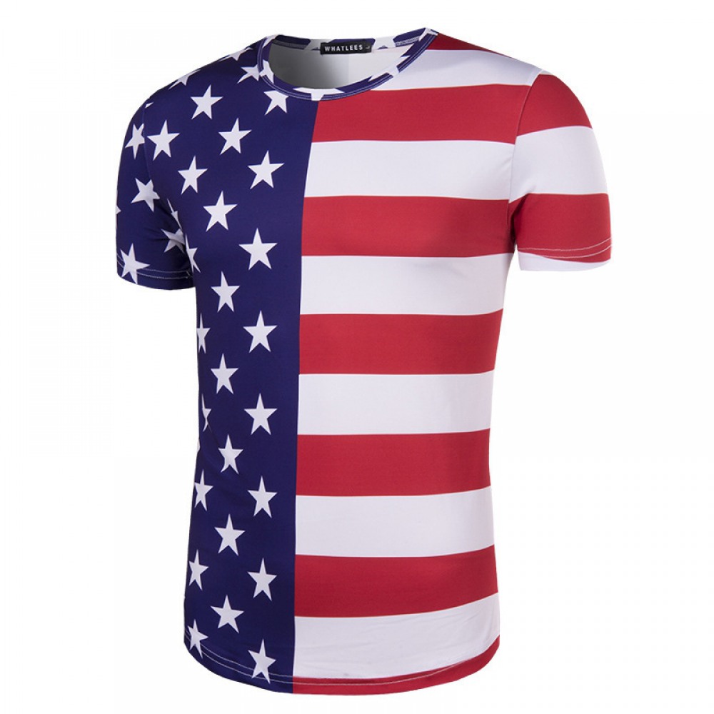 New Striped Stars 3D Printing Men's Stitching Short Sleeve T-Shirt