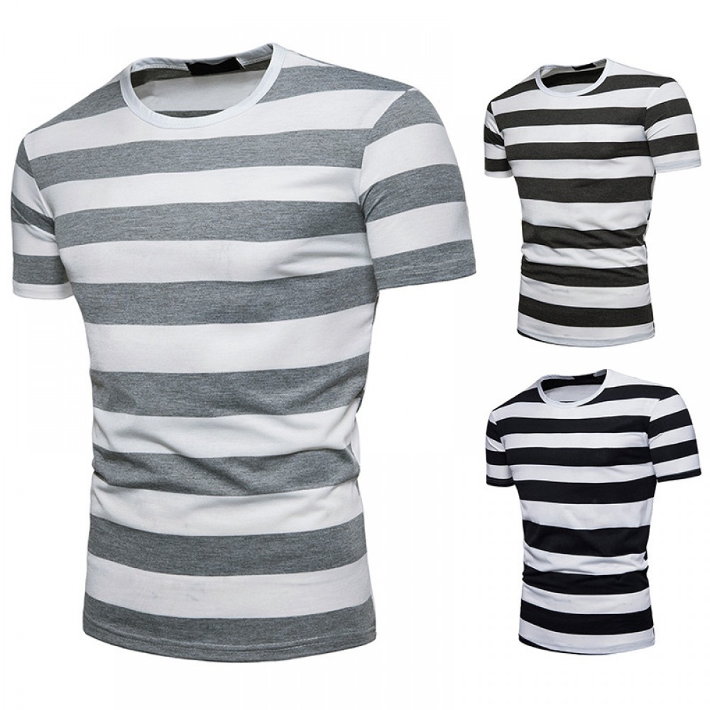 New Men's European Size Thick Striped Short-Sleeved T-Shirt